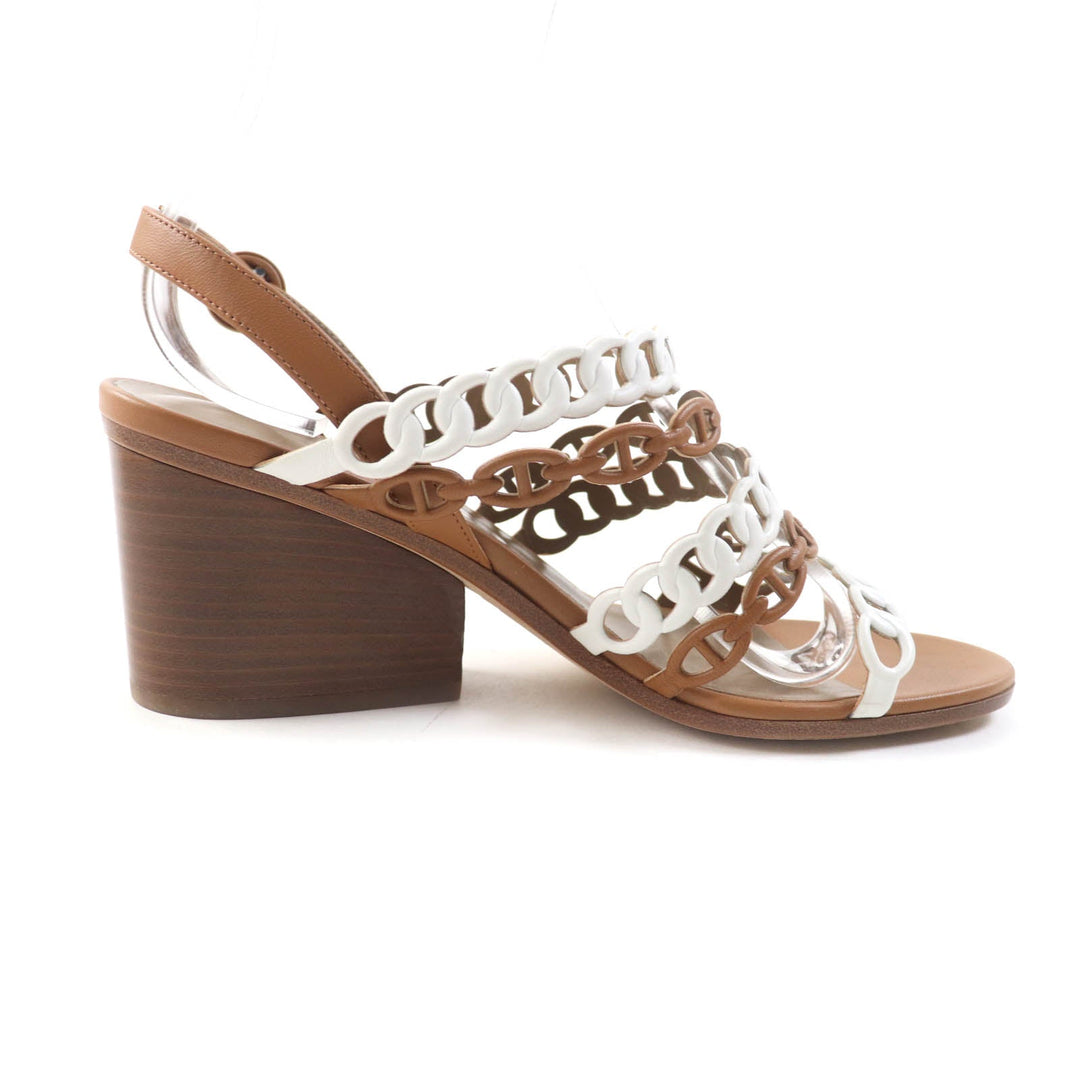 HERMES Sandals 181096Z Main: Leather Brown white Romanzo Women 38 Used Authentic