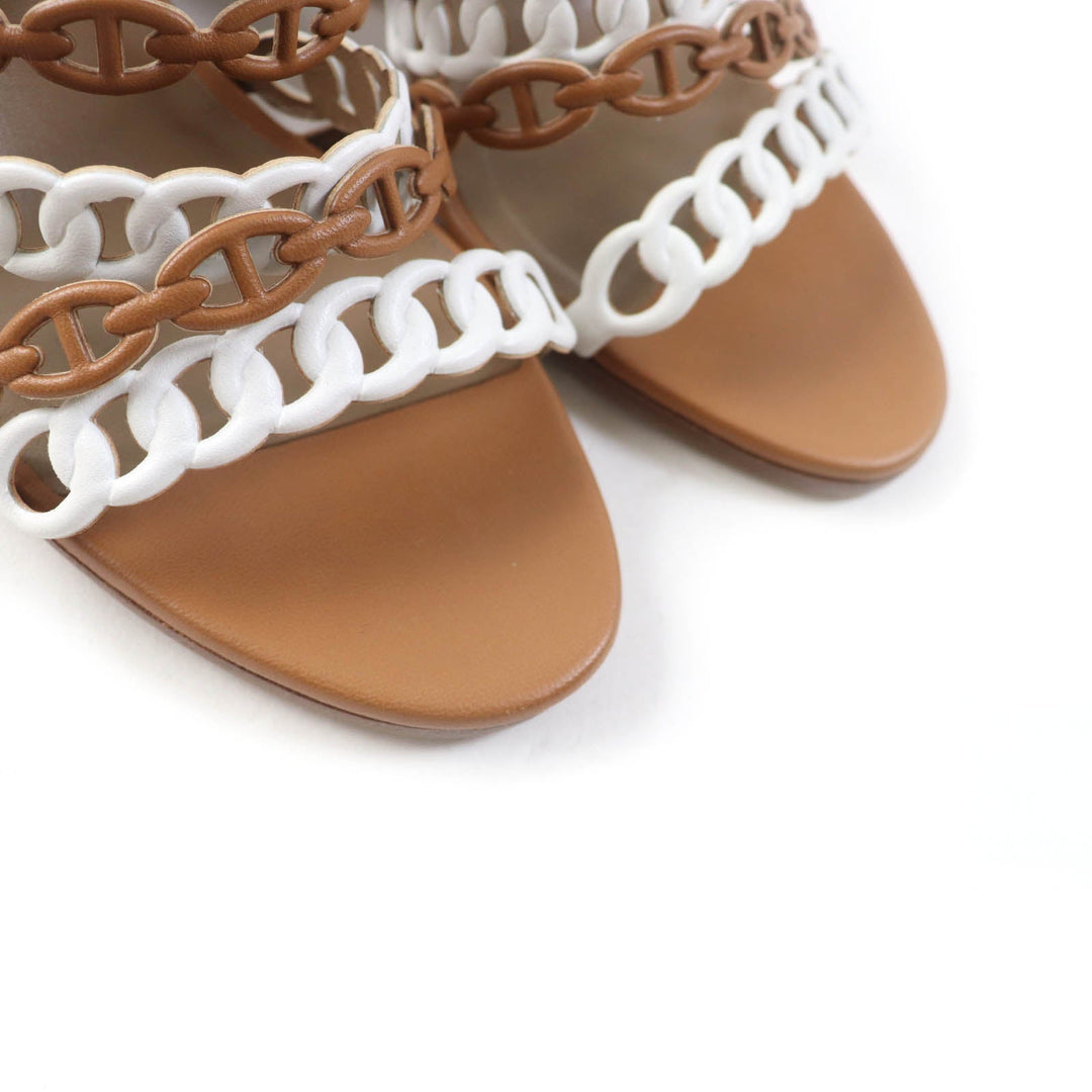 HERMES Sandals 181096Z Main: Leather Brown white Romanzo Women 38 Used Authentic