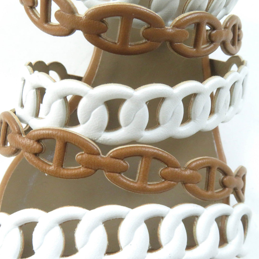 HERMES Sandals 181096Z Main: Leather Brown white Romanzo Women 38 Used Authentic