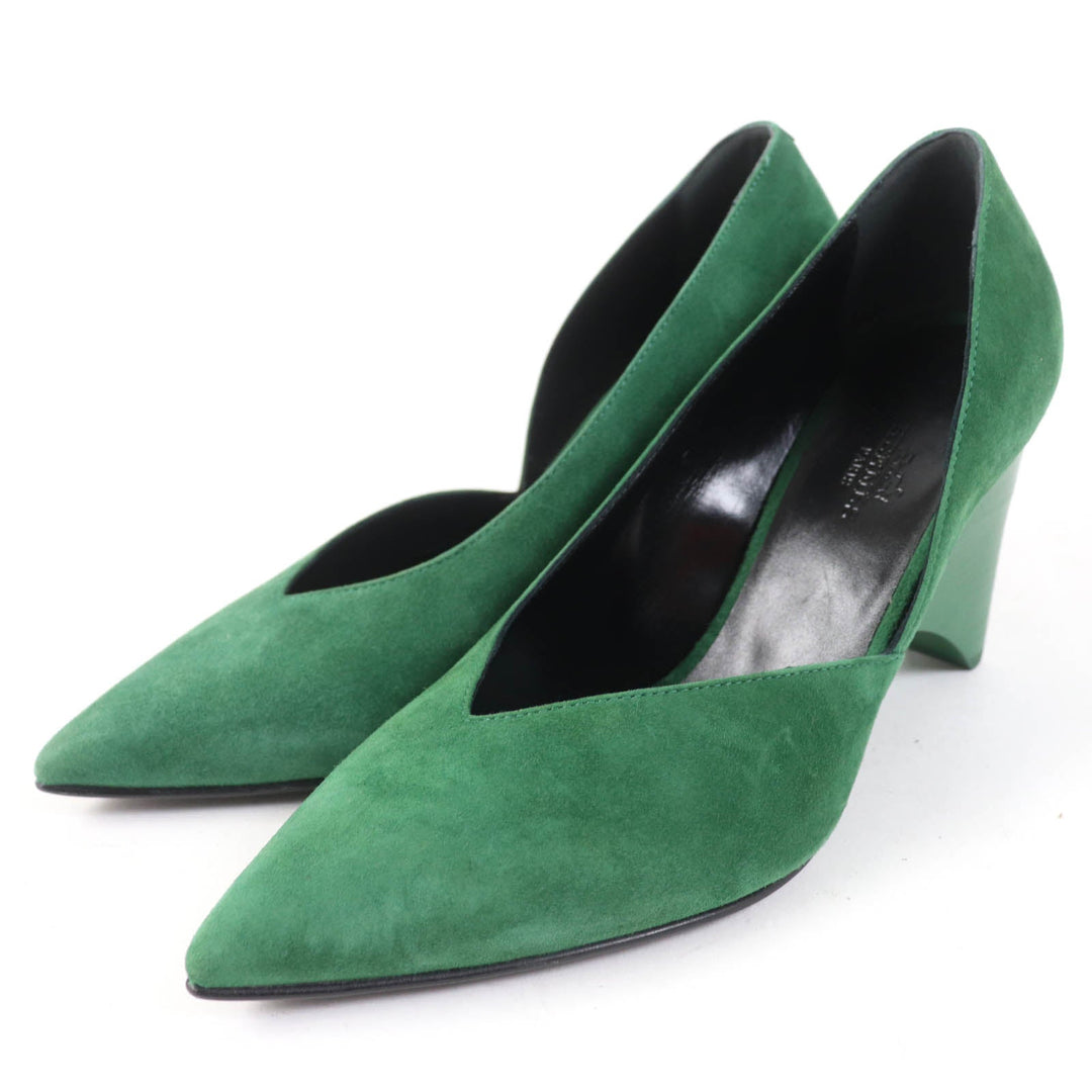 HERMES pumps 222283Z Main: Suede leather green Women 37 Used Authentic