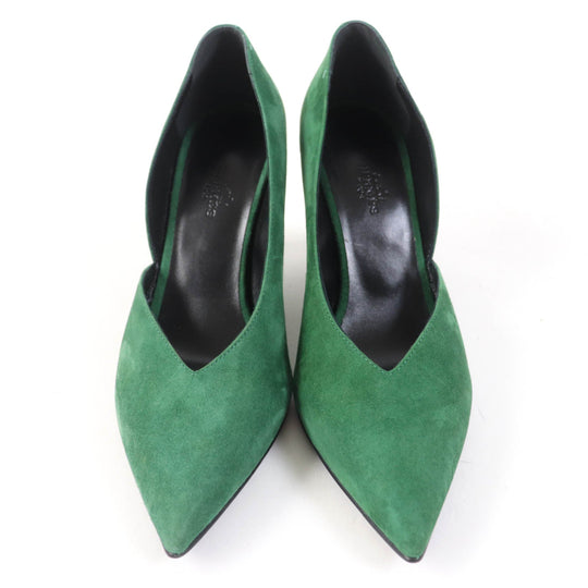 HERMES pumps 222283Z Main: Suede leather green Women 37 Used Authentic