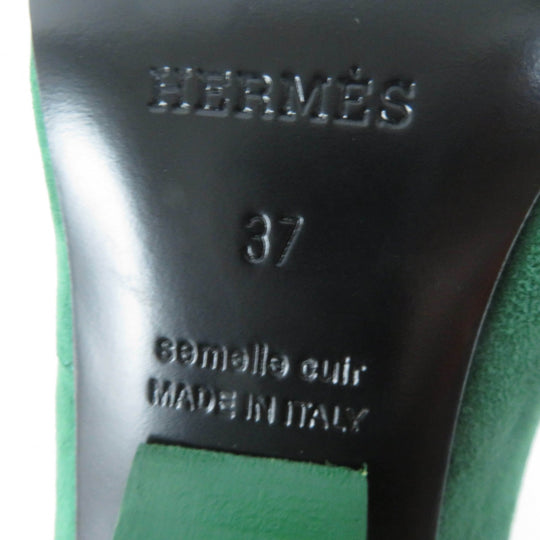 HERMES pumps 222283Z Main: Suede leather green Women 37 Used Authentic