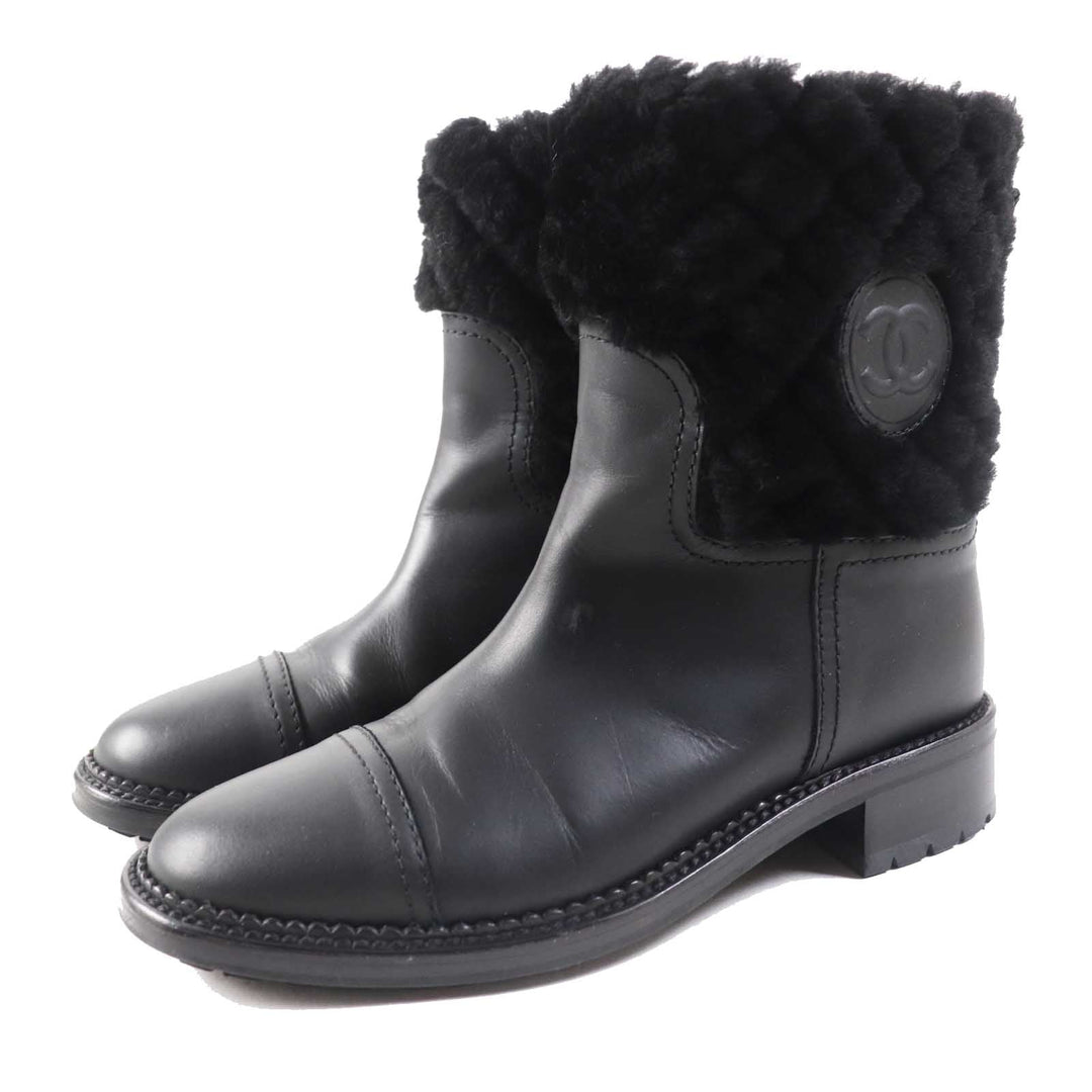 CHANEL short boots G30231 Main: Leather, Part: Mouton black Matrasse Women 37 Used Authentic