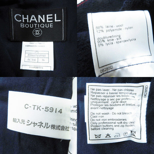CHANEL setup 97A P09685 Outer: 88% wool, Outer: 12% nylon, Lining: 95% silk, Lining: 5% polyurethane Navy Women 36 Used Authentic