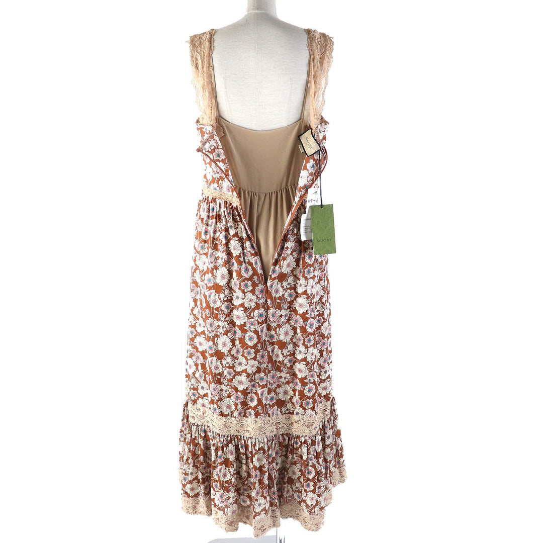 GUCCI one piece 704249 ZAJKH Main: 100% cotton, Decoration: 100% nylon, Decoration 2: 80% cotton, 20% nylon, Inner dress: 76% acetate, 24% silk Brown multicolor Women 42 Used Authentic