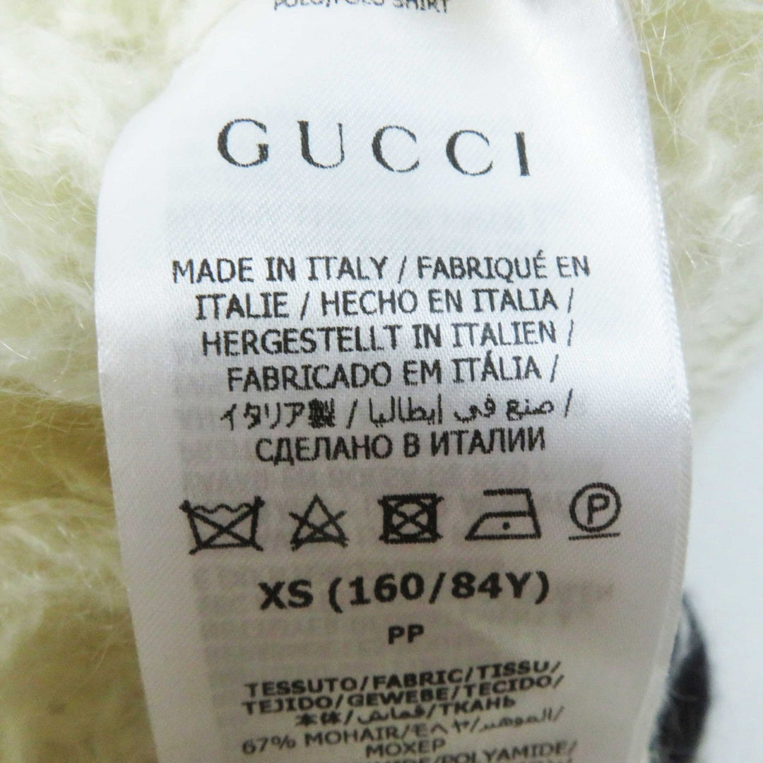 GUCCI knit 713023 Outer: 67% mohair, Outer: 28% nylon, Outer: 5% wool, Part: 63% mohair, Part: 29% nylon, : 7% wool, 3% polyurethane Embroidery: 67% mohair, 28% nylon, 5% wool Inner: 75% acetate, 25% silk white Women XS Used Authentic