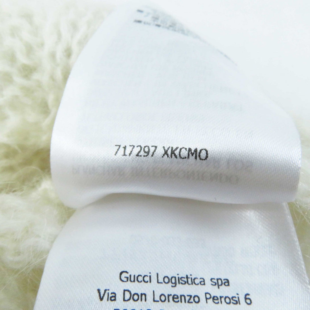 GUCCI knit 713023 Outer: 67% mohair, Outer: 28% nylon, Outer: 5% wool, Part: 63% mohair, Part: 29% nylon, : 7% wool, 3% polyurethane Embroidery: 67% mohair, 28% nylon, 5% wool Inner: 75% acetate, 25% silk white Women XS Used Authentic