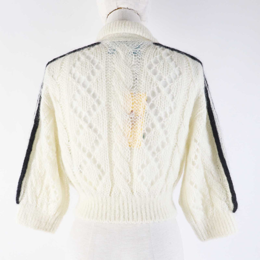 GUCCI knit 713023 Outer: 67% mohair, Outer: 28% nylon, Outer: 5% wool, Part: 63% mohair, Part: 29% nylon, : 7% wool, 3% polyurethane Embroidery: 67% mohair, 28% nylon, 5% wool Inner: 75% acetate, 25% silk white Women XS Used Authentic