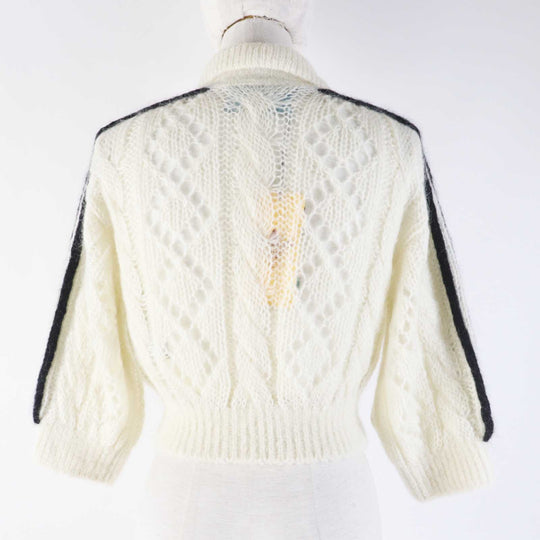 GUCCI knit 713023 Outer: 67% mohair, Outer: 28% nylon, Outer: 5% wool, Part: 63% mohair, Part: 29% nylon, : 7% wool, 3% polyurethane Embroidery: 67% mohair, 28% nylon, 5% wool Inner: 75% acetate, 25% silk white Women XS Used Authentic