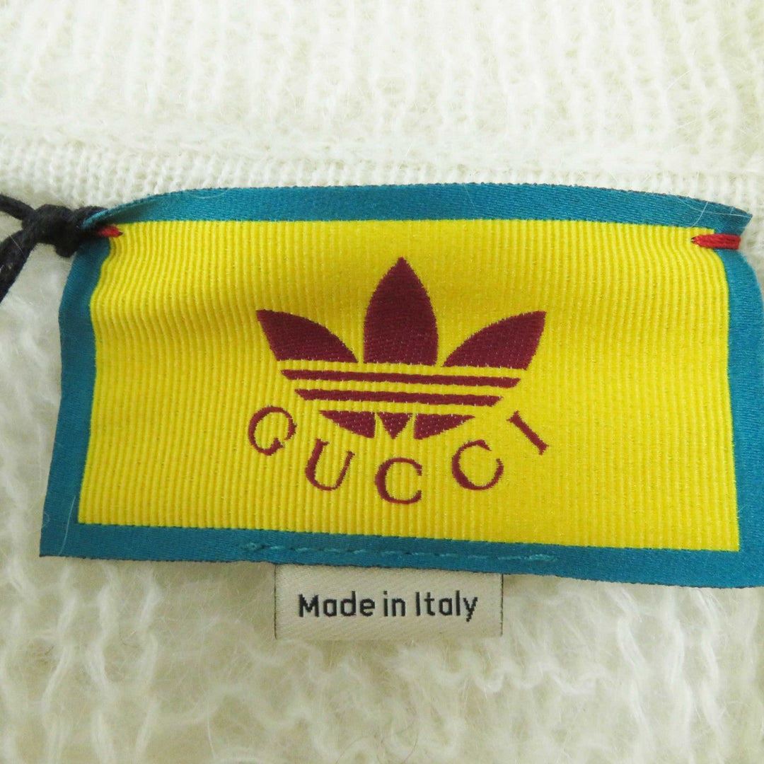 GUCCI knit 713023 Outer: 67% mohair, Outer: 28% nylon, Outer: 5% wool, Part: 63% mohair, Part: 29% nylon, : 7% wool, 3% polyurethane Embroidery: 67% mohair, 28% nylon, 5% wool Inner: 75% acetate, 25% silk white Women XS Used Authentic