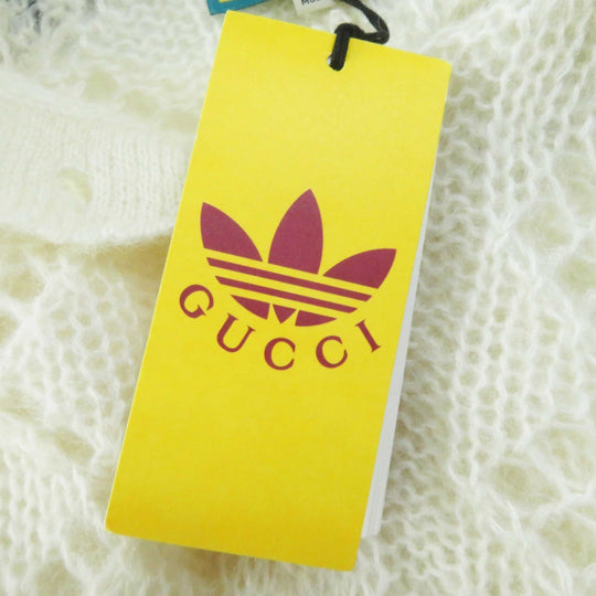 GUCCI knit 713023 Outer: 67% mohair, Outer: 28% nylon, Outer: 5% wool, Part: 63% mohair, Part: 29% nylon, : 7% wool, 3% polyurethane Embroidery: 67% mohair, 28% nylon, 5% wool Inner: 75% acetate, 25% silk white Women XS Used Authentic