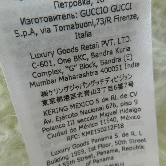 GUCCI knit 713023 Outer: 67% mohair, Outer: 28% nylon, Outer: 5% wool, Part: 63% mohair, Part: 29% nylon, : 7% wool, 1% polyurethane Embroidery: 67% mohair, 28% nylon, 5% wool Inner: 75% acetate, 25% silk white Women XS Used Authentic