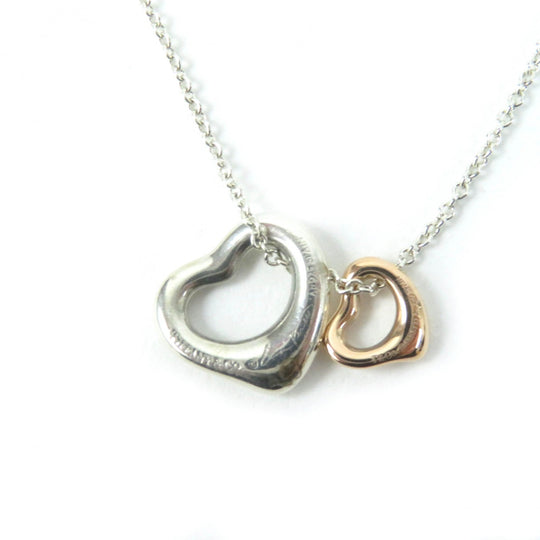 TIFFANY&Co. Necklace Main: AG925, Part: 750 Silver gold El Saperetti Double Open Heart Necklace Women Used Authentic