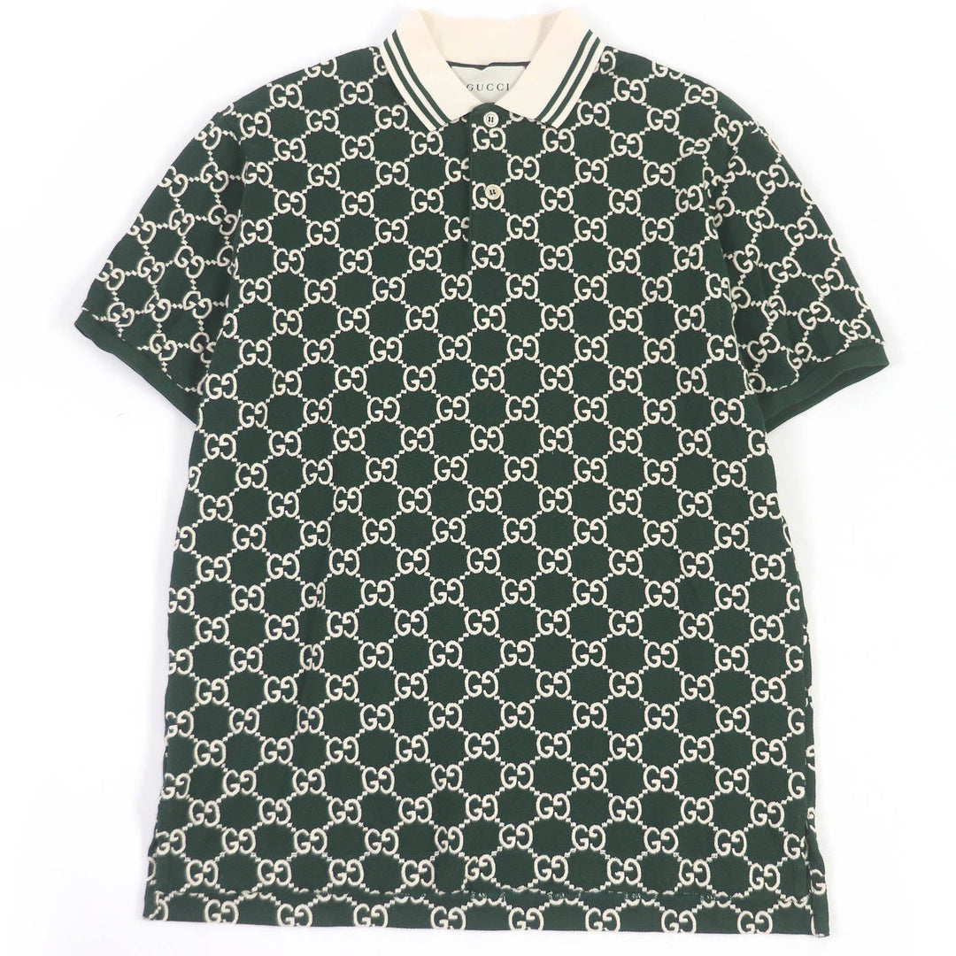 GUCCI Short sleeve polo shirt 598956 Main: 93% cotton, Main: 7% polyurethane, Part: 100% cotton, Part: 89% cotton, Part: 11% polyester green mens S Used Authentic