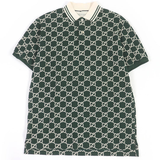 GUCCI Short sleeve polo shirt 598956 Main: 93% cotton, Main: 7% polyurethane, Part: 100% cotton, Part: 89% cotton, Part: 11% polyester green mens S Used Authentic