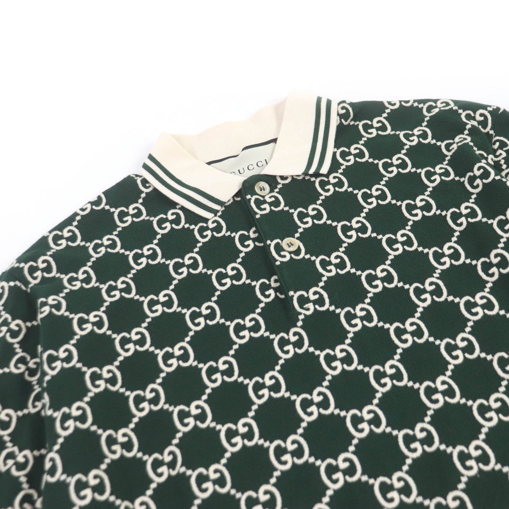 GUCCI Short sleeve polo shirt 598956 Main: 93% cotton, Main: 7% polyurethane, Part: 100% cotton, Part: 89% cotton, Part: 11% polyester green mens S Used Authentic