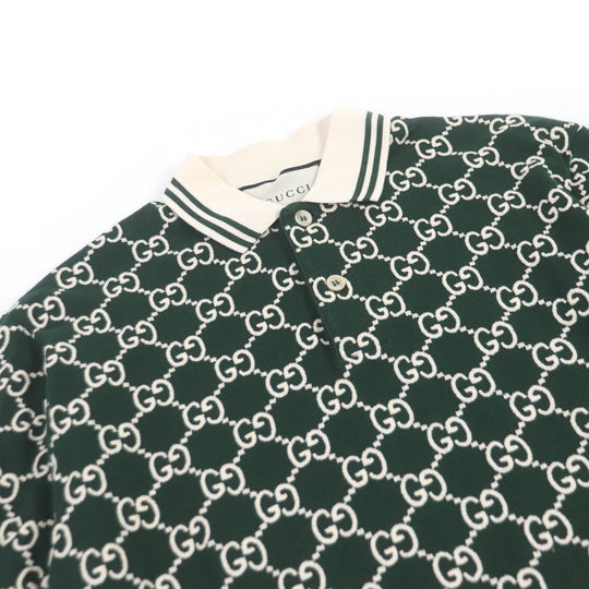 GUCCI Short sleeve polo shirt 598956 Main: 93% cotton, Main: 7% polyurethane, Part: 100% cotton, Part: 89% cotton, Part: 11% polyester green mens S Used Authentic
