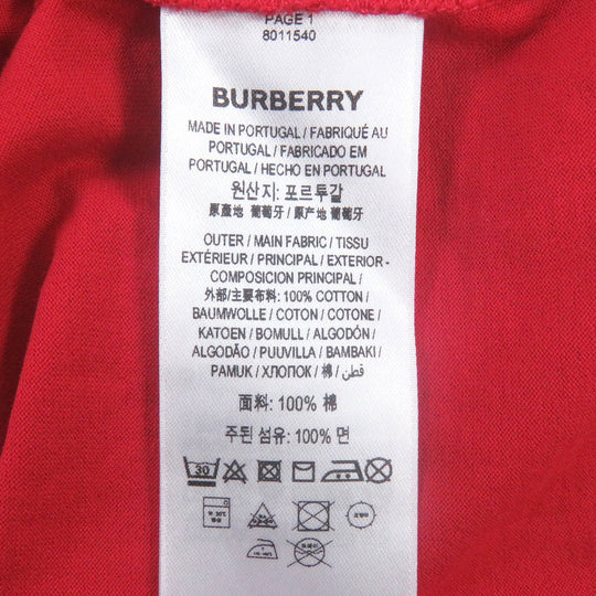 BURBERRY Short sleeve T-shirt 8011540 Main: 100% cotton Red mens XL Used Authentic