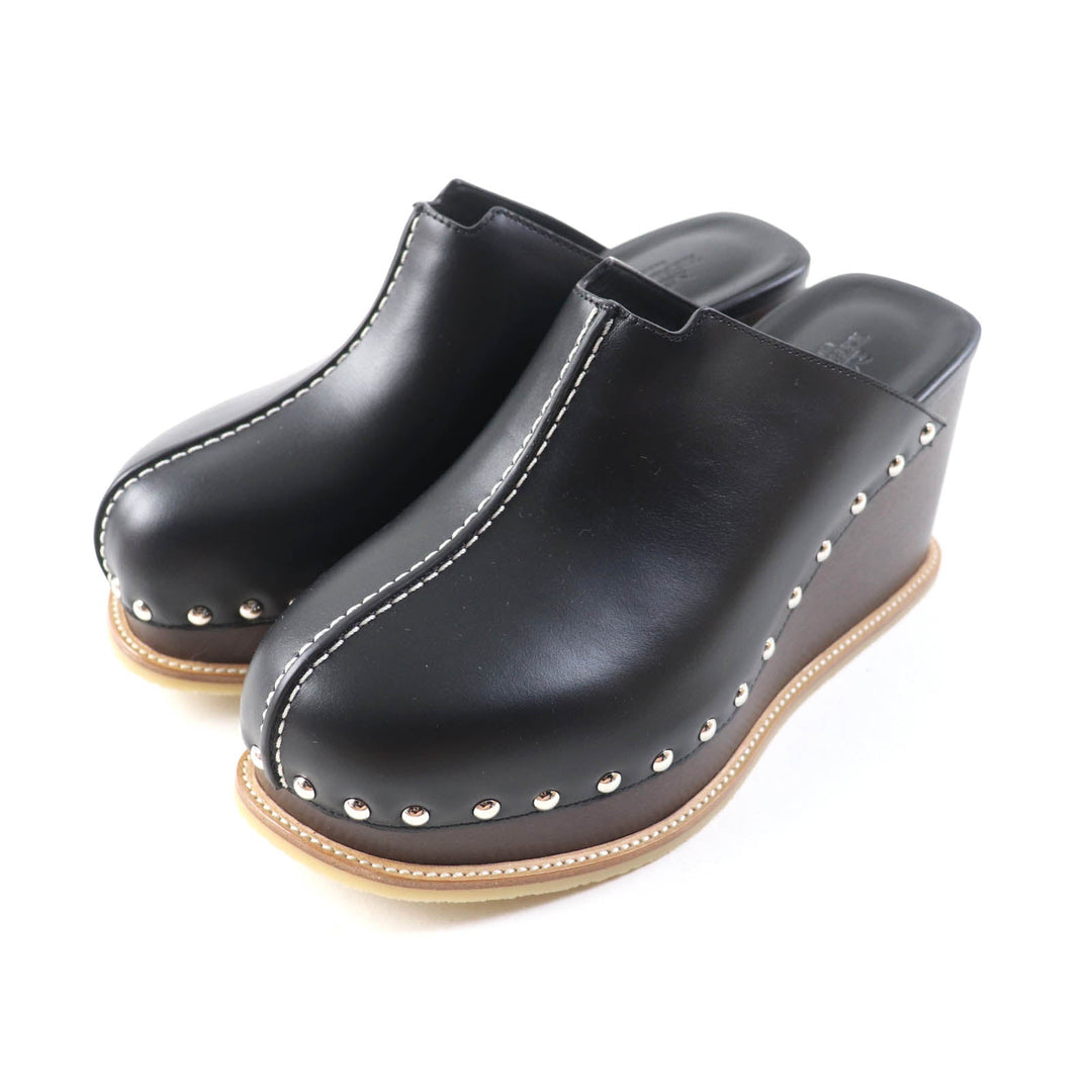 HERMES Sandals Main: Leather black Earth Women 37 Used Authentic