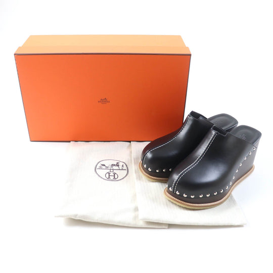 HERMES Sandals Main: Leather black Earth Women 37 Used Authentic