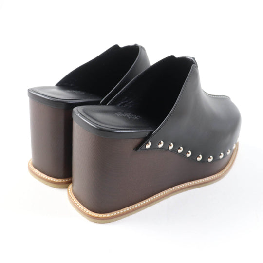 HERMES Sandals Main: Leather black Earth Women 37 Used Authentic