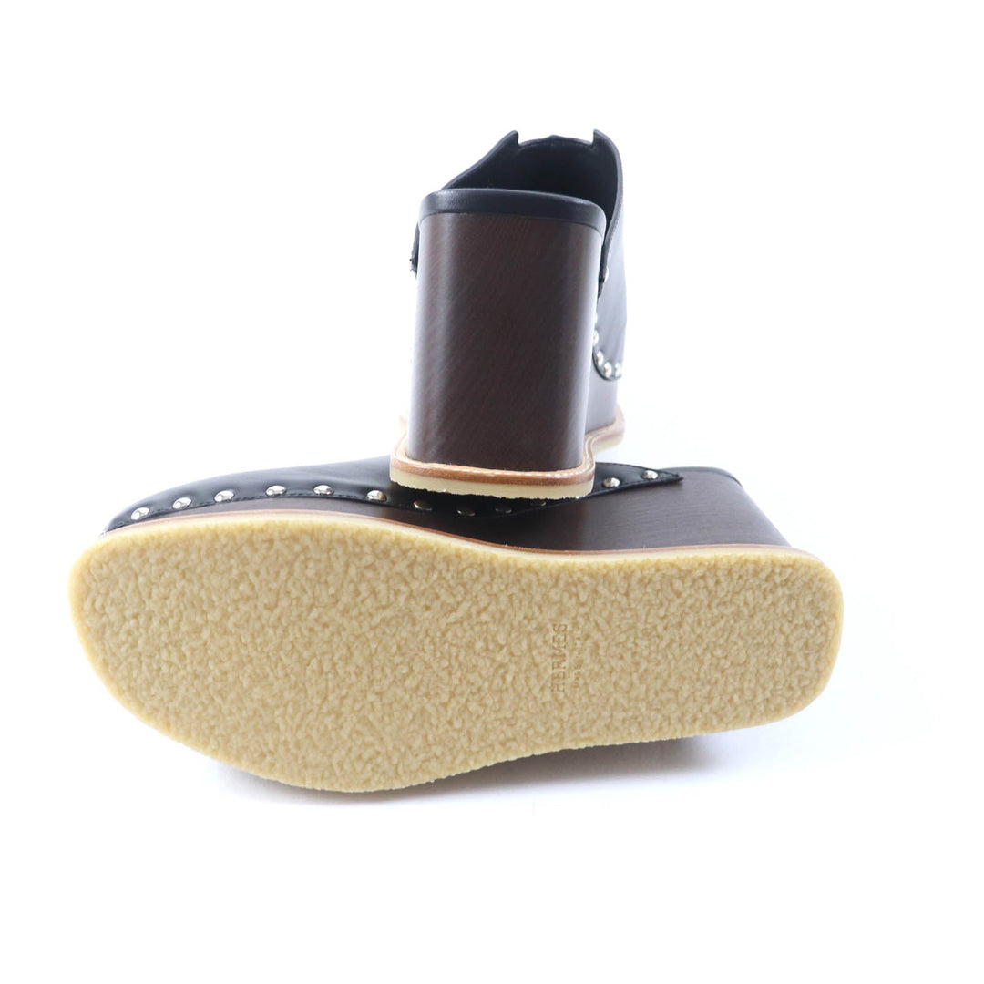 HERMES Sandals Main: Leather black Earth Women 37 Used Authentic