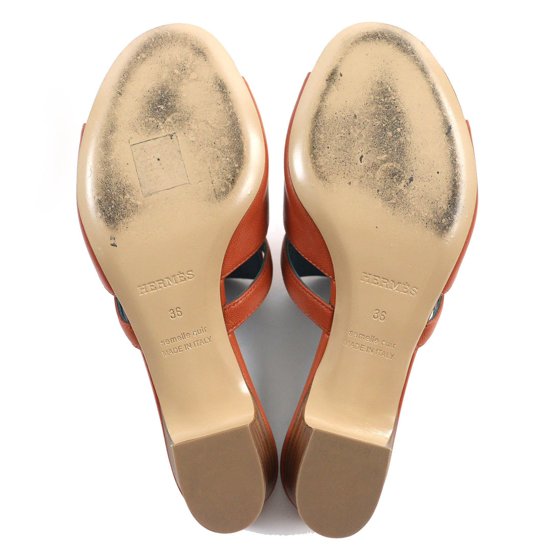 HERMES Sandals 211070Z Main: Leather Brown candy Women 36 Used Authentic