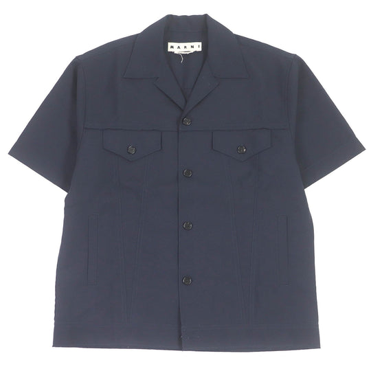 MARNI Short sleeve shirt CUMU0215A0 Main: 100% wool, Part: 100% cotton Navy mens 46 Used Authentic