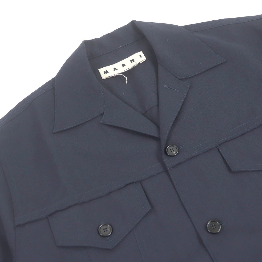 MARNI Short sleeve shirt CUMU0215A0 Main: 100% wool, Part: 100% cotton Navy mens 46 Used Authentic
