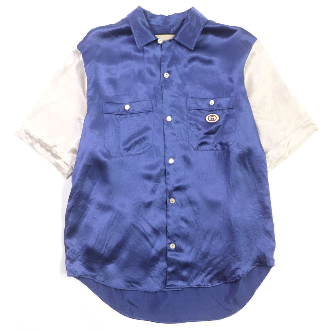 GUCCI Short sleeve shirt 654894 Main: 100% acetate, part: 100% polyester Blue beige mens 46 Used Authentic