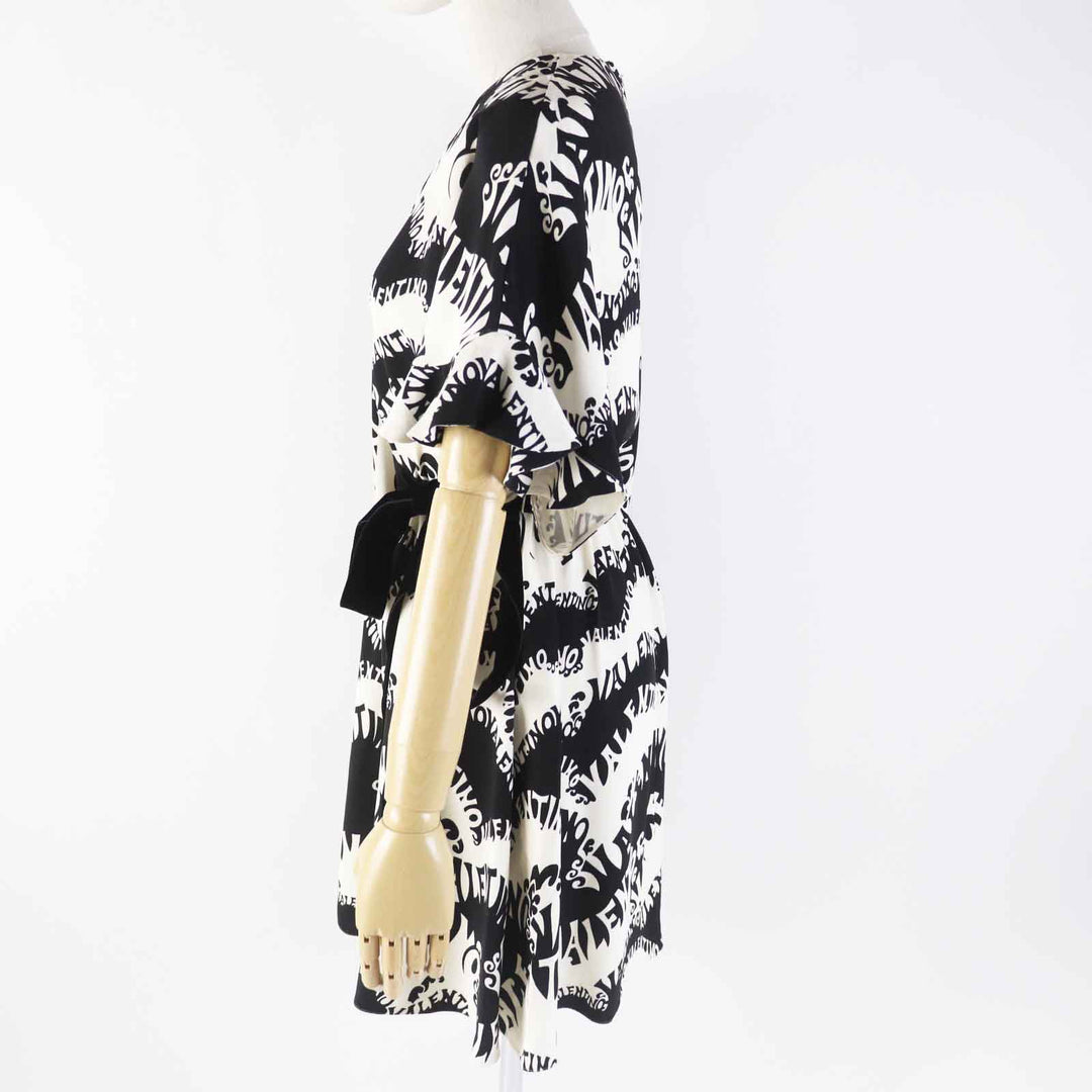 VALENTINO dress QB2VAIJ242E 100% silk, 100% nylon, lining: 100% silk Black White Women 36 Used Authentic