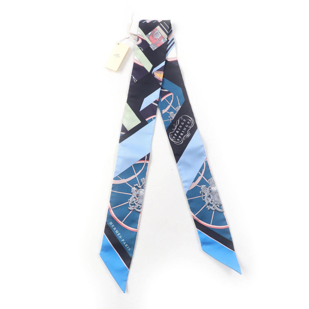 HERMES scarf Main: 100% silk BLEU/ROSE/VERT SPRINGS SPRINGS BAGUE Women Used Authentic