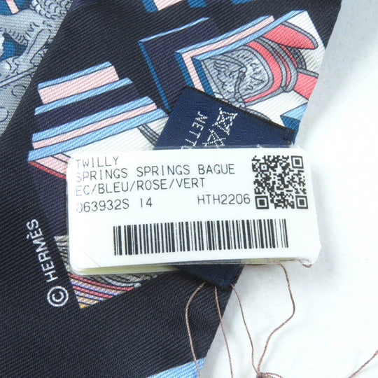 HERMES scarf Main: 100% silk BLEU/ROSE/VERT SPRINGS SPRINGS BAGUE Women Used Authentic