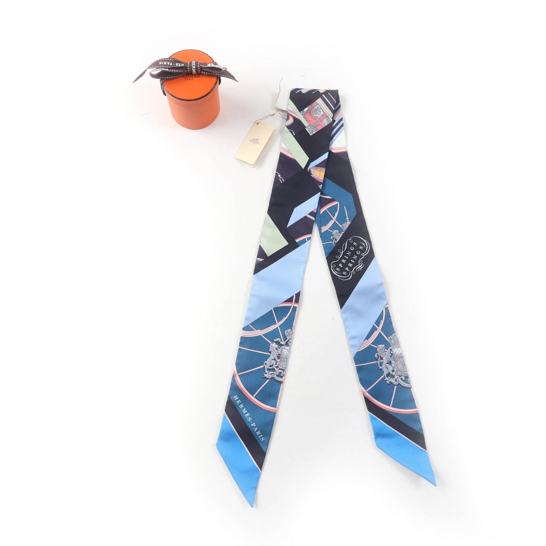 HERMES scarf Main: 100% silk BLEU/ROSE/VERT SPRINGS SPRINGS BAGUE Women Used Authentic