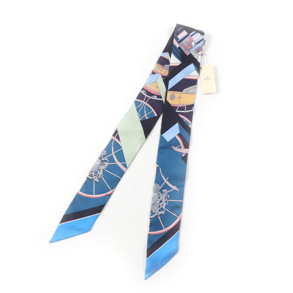 HERMES scarf Main: 100% silk BLEU/ROSE/VERT SPRINGS SPRINGS BAGUE Women Used Authentic