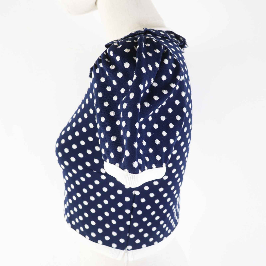 MIUMIU Short sleeve knit MJN277 Outer: 72% polyamide, Outer: 28% cotton, Part: 98% polyamide, Part: 2% elastane, Part: 100% cotton Navy white Women S Used Authentic