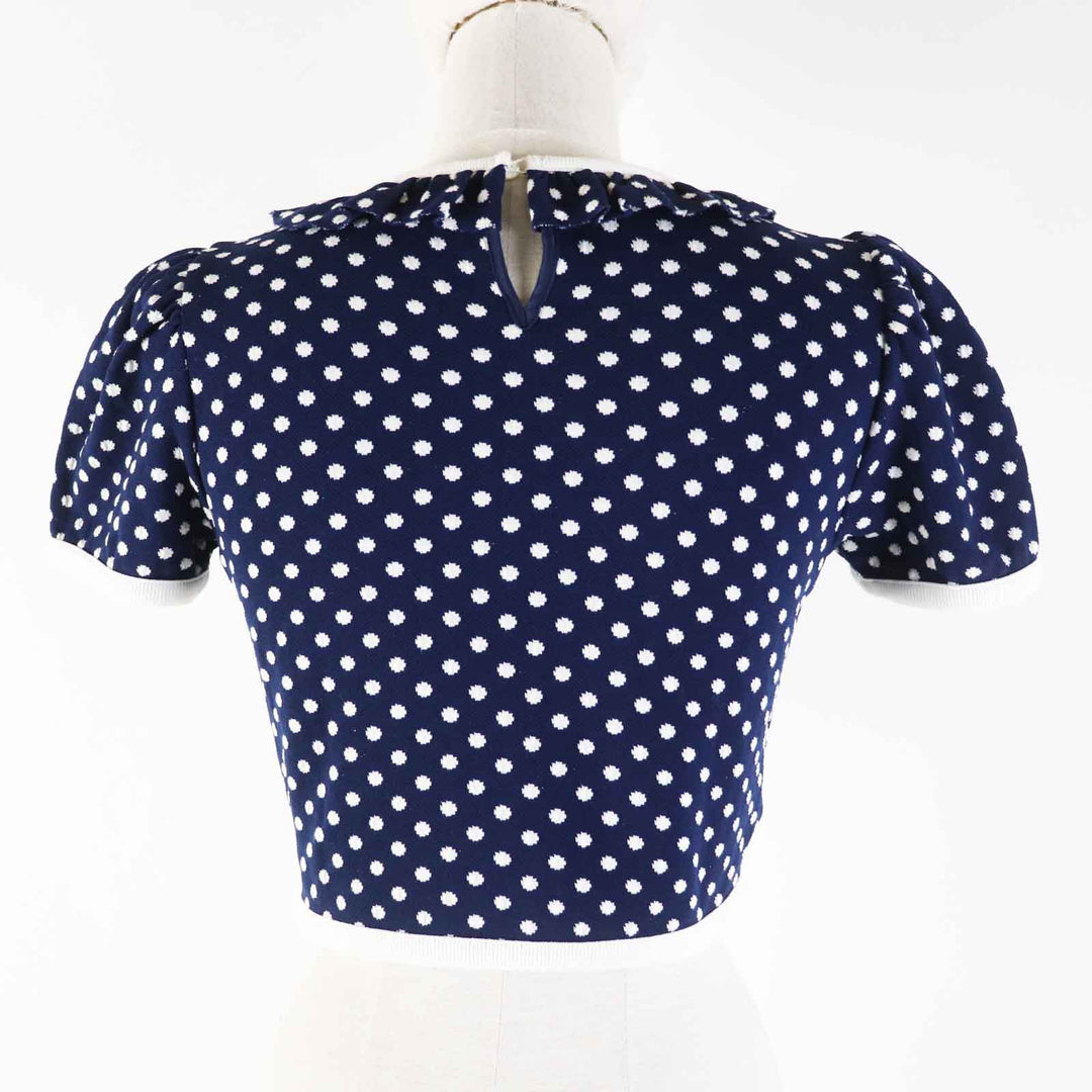 MIUMIU Short sleeve knit MJN277 Outer: 72% polyamide, Outer: 28% cotton, Part: 98% polyamide, Part: 2% elastane, Part: 100% cotton Navy white Women S Used Authentic