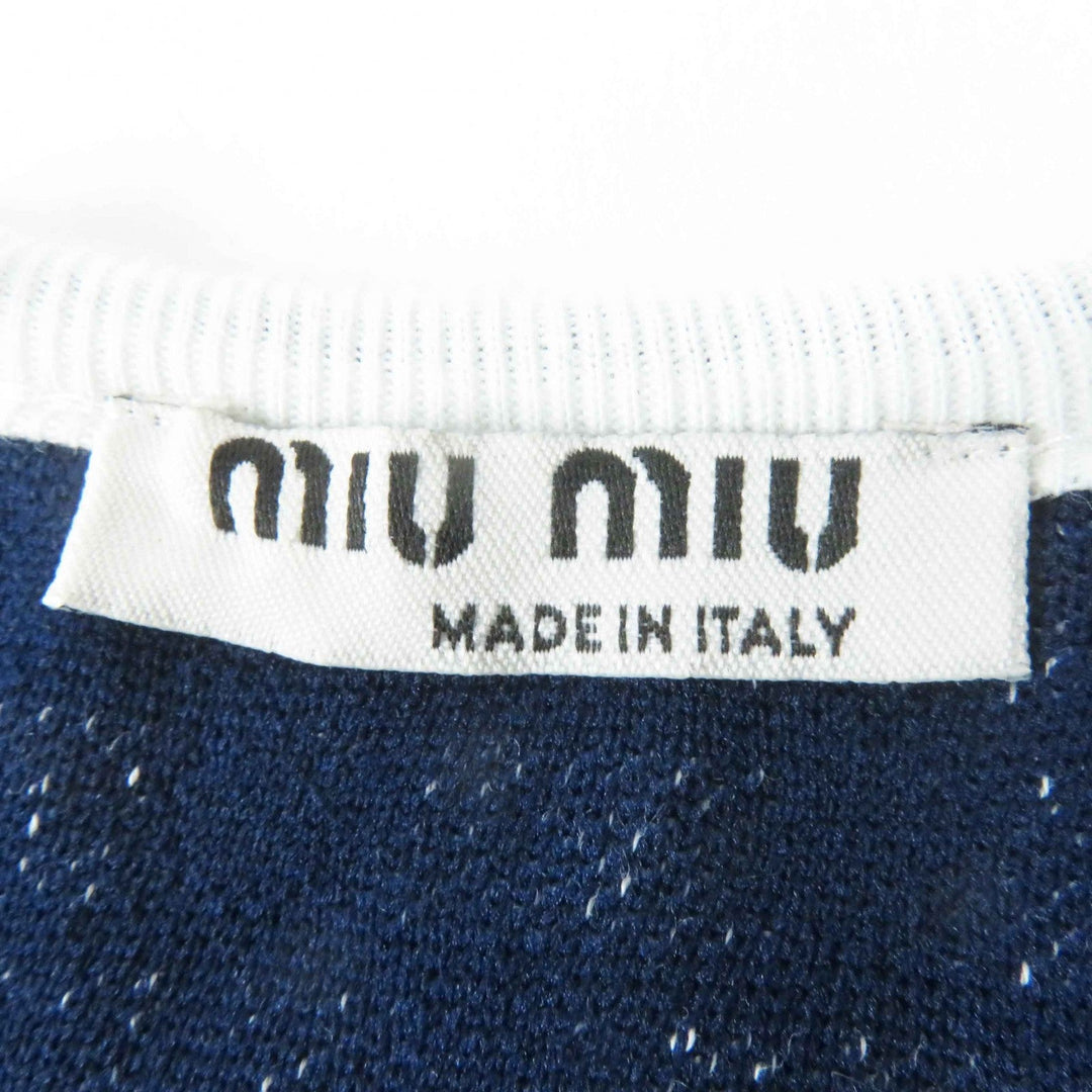 MIUMIU Short sleeve knit MJN277 Outer: 72% polyamide, Outer: 28% cotton, Part: 98% polyamide, Part: 2% elastane, Part: 100% cotton Navy white Women S Used Authentic