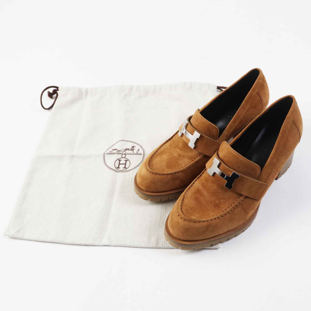 HERMES pumps 222061 Main: Suede leather Camel Women 36 Used Authentic