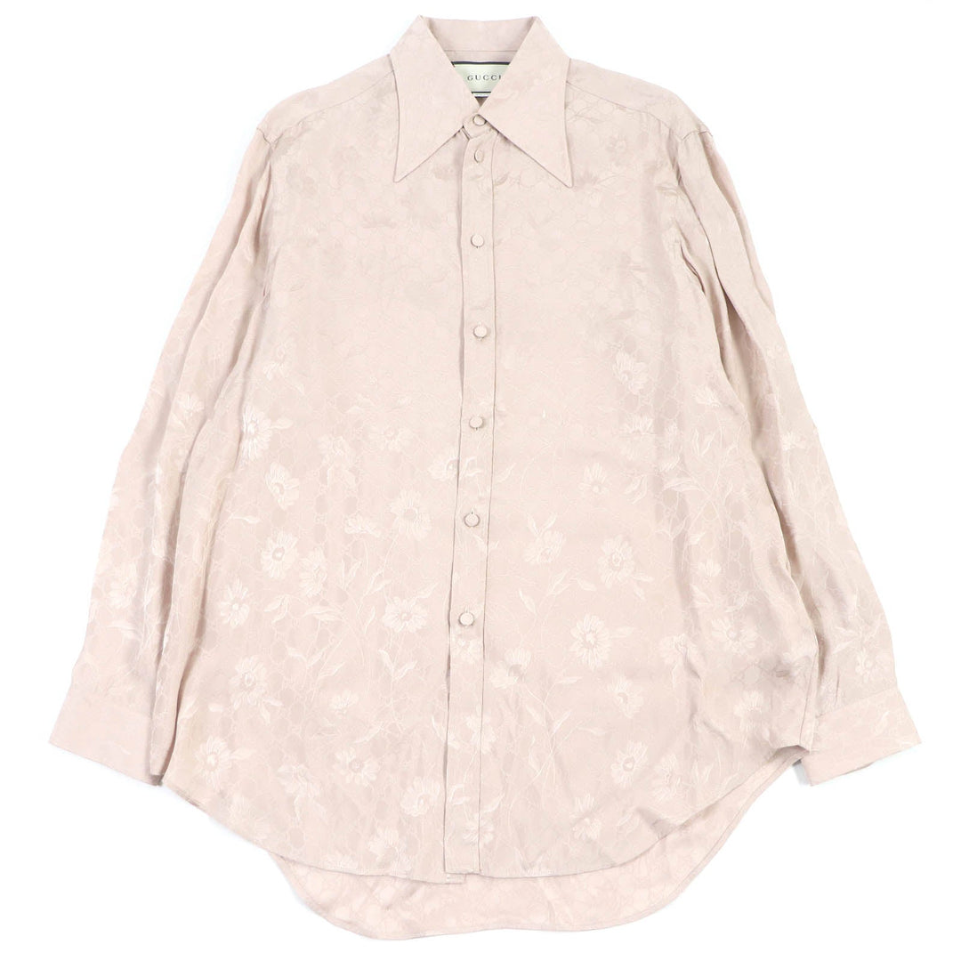 GUCCI Long sleeve shirt 596832 Main: 100% rayon pink DAISIES JACQUARD SHIRT mens 48 Used Authentic