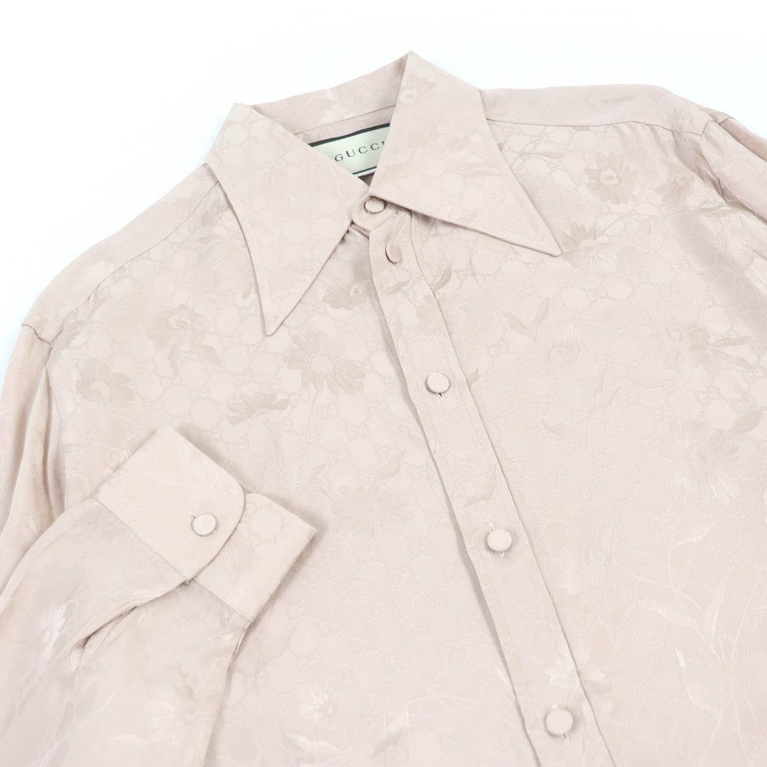 GUCCI Long sleeve shirt 596832 Main: 100% rayon pink DAISIES JACQUARD SHIRT mens 48 Used Authentic