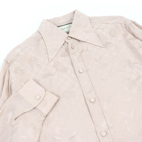 GUCCI Long sleeve shirt 596832 Main: 100% rayon pink DAISIES JACQUARD SHIRT mens 48 Used Authentic
