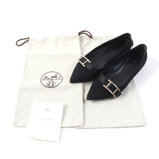 HERMES pumps 212136 Main: Suede leather black Women 36 Used Authentic