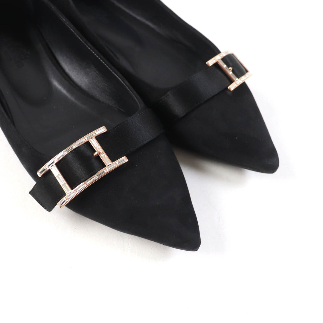 HERMES pumps 212136 Main: Suede leather black Women 36 Used Authentic