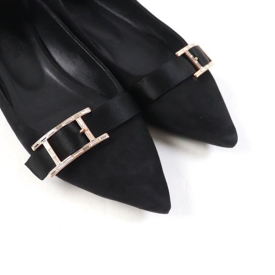 HERMES pumps 212136 Main: Suede leather black Women 36 Used Authentic