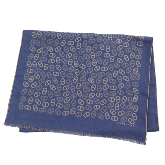 HERMES Scarf Main: 70% cashmere, Main: 30% silk Blue Light Brown mens Used Authentic