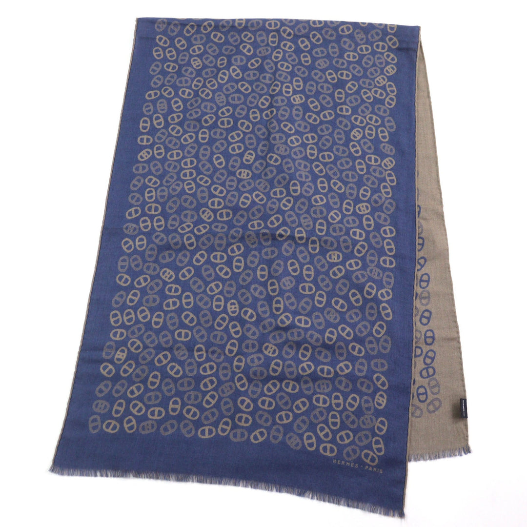 HERMES Scarf Main: 70% cashmere, Main: 30% silk Blue Light Brown mens Used Authentic