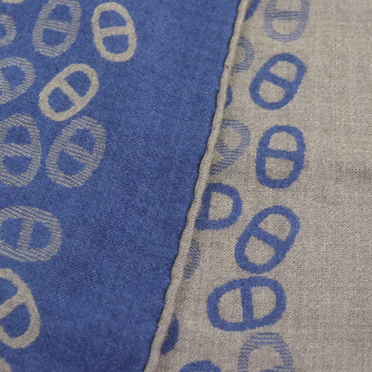 HERMES Scarf Main: 70% cashmere, Main: 30% silk Blue Light Brown mens Used Authentic