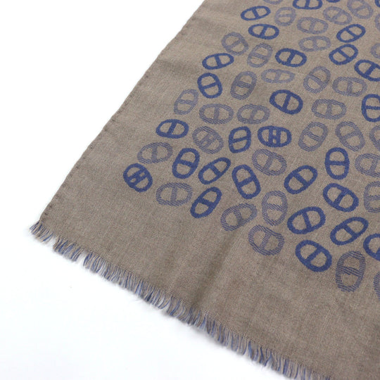 HERMES Scarf Main: 70% cashmere, Main: 30% silk Blue Light Brown mens Used Authentic