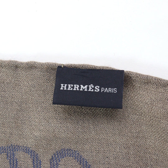 HERMES Scarf Main: 70% cashmere, Main: 30% silk Blue Light Brown mens Used Authentic